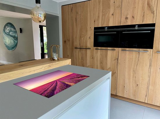 Chefcare Inductie Beschermer Paarse Lavendel Bloemenveld - 80x55 cm - Afdekplaat Inductie - Kookplaat Beschermer - Inductie Mat