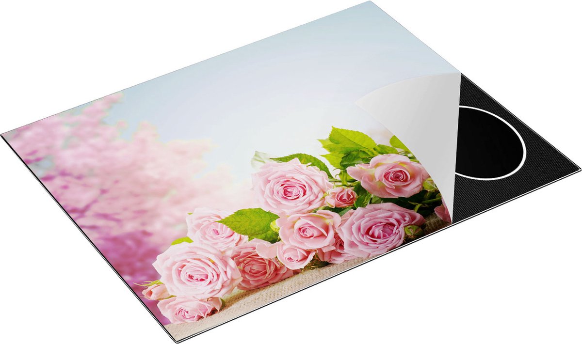 Chefcare Inductie Beschermer Boeket Roze Rozen Bloemen - 77x59 cm - Afdekplaat Inductie - Kookplaat Beschermer - Inductie Mat
