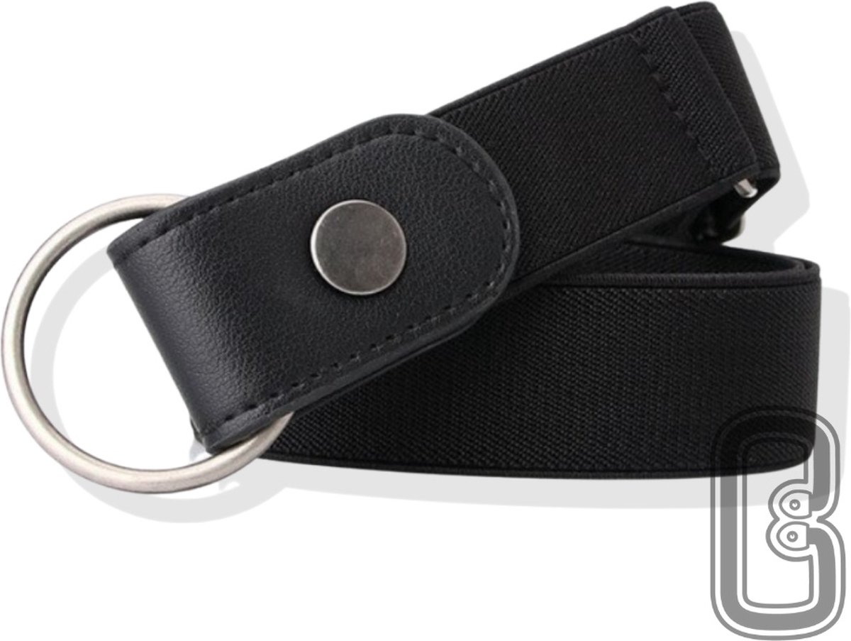 Buckless® One Size - Elastische & Gespvrije Riem + Gratis Ring - Ideaal voor Dames & Heren - Zwart