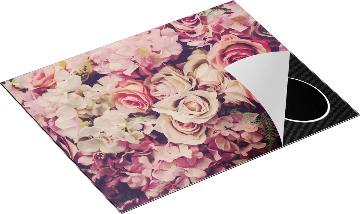 Chefcare Inductie Beschermer Roze Rozen Achtergrond - Retro - Bloemen - 65x55 cm - Afdekplaat Inductie - Kookplaat Beschermer - Inductie Mat