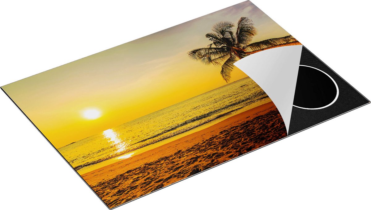 Chefcare Inductie Beschermer Tropisch Strand tijdens Zonsondergang - 75x50 cm - Afdekplaat Inductie - Kookplaat Beschermer - Inductie Mat