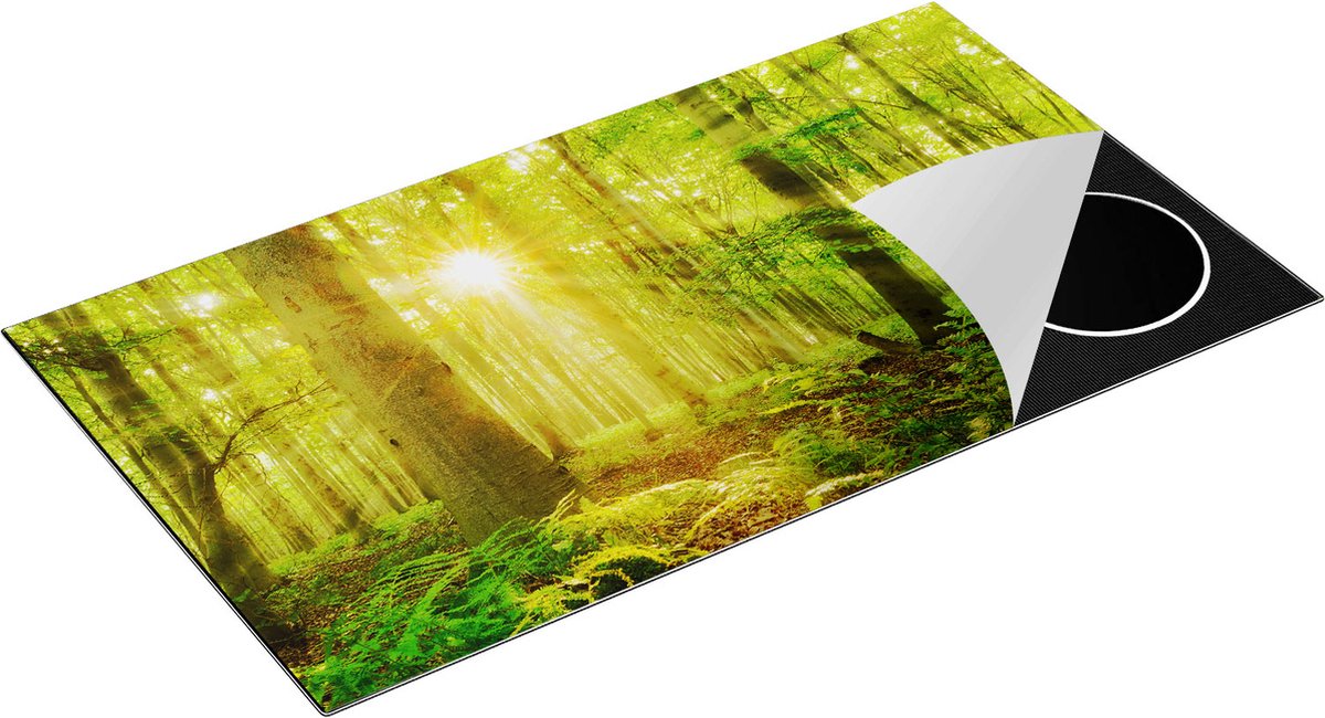 Chefcare Inductie Beschermer Groen Bos met Schijnende Zonnestralen - 95x50 cm - Afdekplaat Inductie - Kookplaat Beschermer - Inductie Mat
