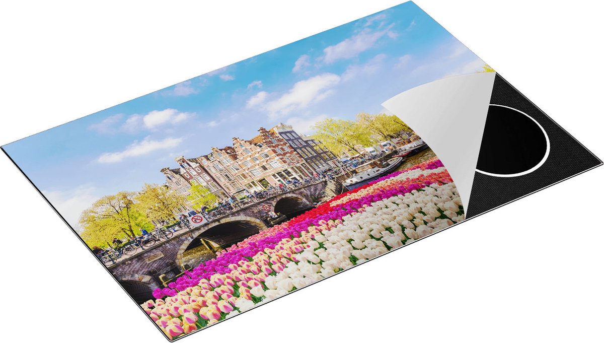 Chefcare Inductie Beschermer Amsterdamse Huisjes aan de Grachten - 80x50 cm - Afdekplaat Inductie - Kookplaat Beschermer - Inductie Mat