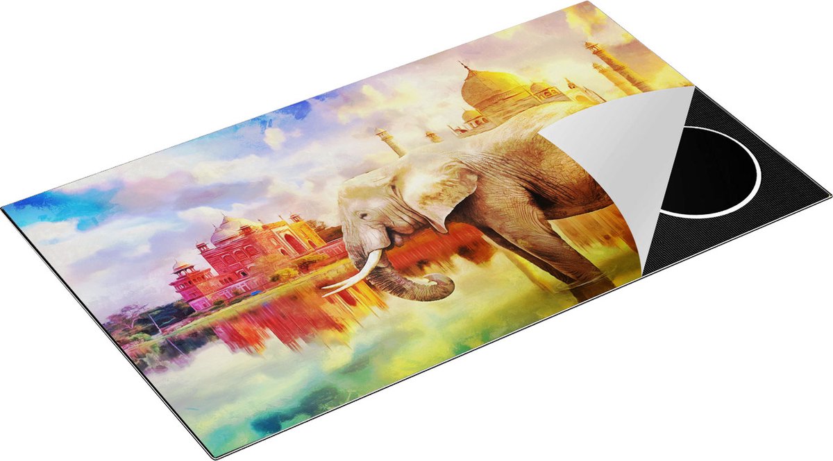 Chefcare Inductie Beschermer Getekende Olifant bij Taj Mahal - Abstract - 90x52 cm - Afdekplaat Inductie - Kookplaat Beschermer - Inductie Mat