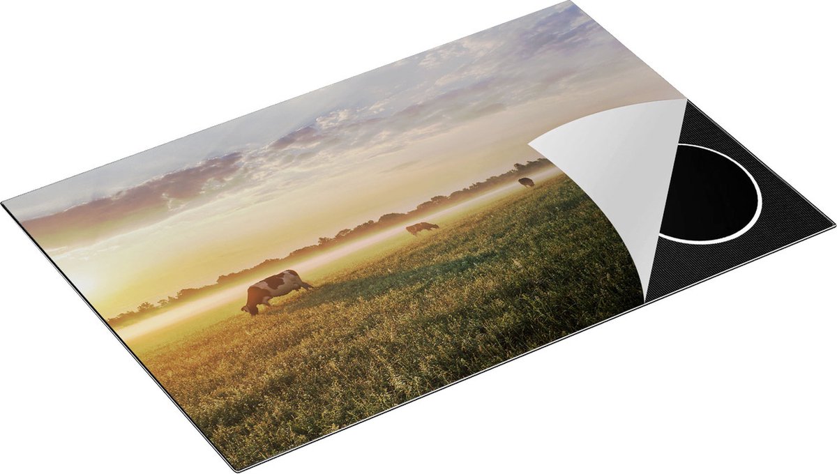 Chefcare Inductie Beschermer Koeien in de Wei tijdens Zonsopkomst - 81,2x52 cm - Afdekplaat Inductie - Kookplaat Beschermer - Inductie Mat