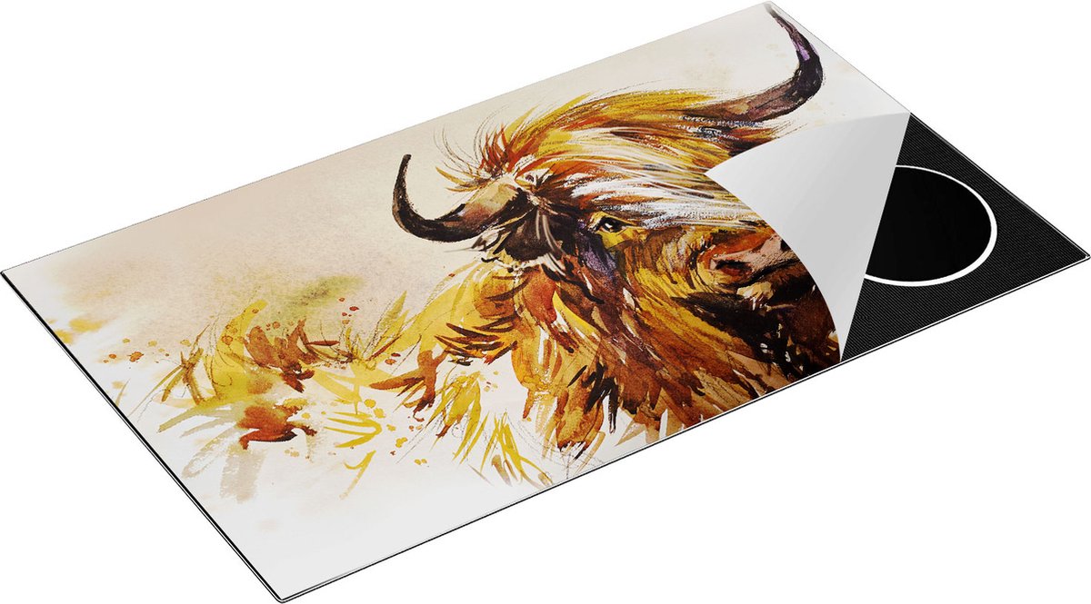 Chefcare Inductie Beschermer Schotse Hooglander Koe - Abstract - 90x55 cm - Afdekplaat Inductie - Kookplaat Beschermer - Inductie Mat