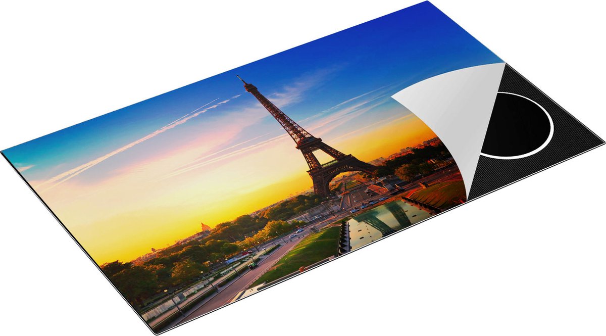 Chefcare Inductie Beschermer Parijs Eiffeltoren tijdens de Zonsopkomst - 90x50 cm - Afdekplaat Inductie - Kookplaat Beschermer - Inductie Mat
