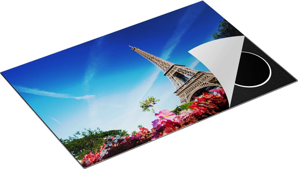 Chefcare Inductie Beschermer Eiffeltoren in Parijs met Bloemen - 83x51,5 cm - Afdekplaat Inductie - Kookplaat Beschermer - Inductie Mat