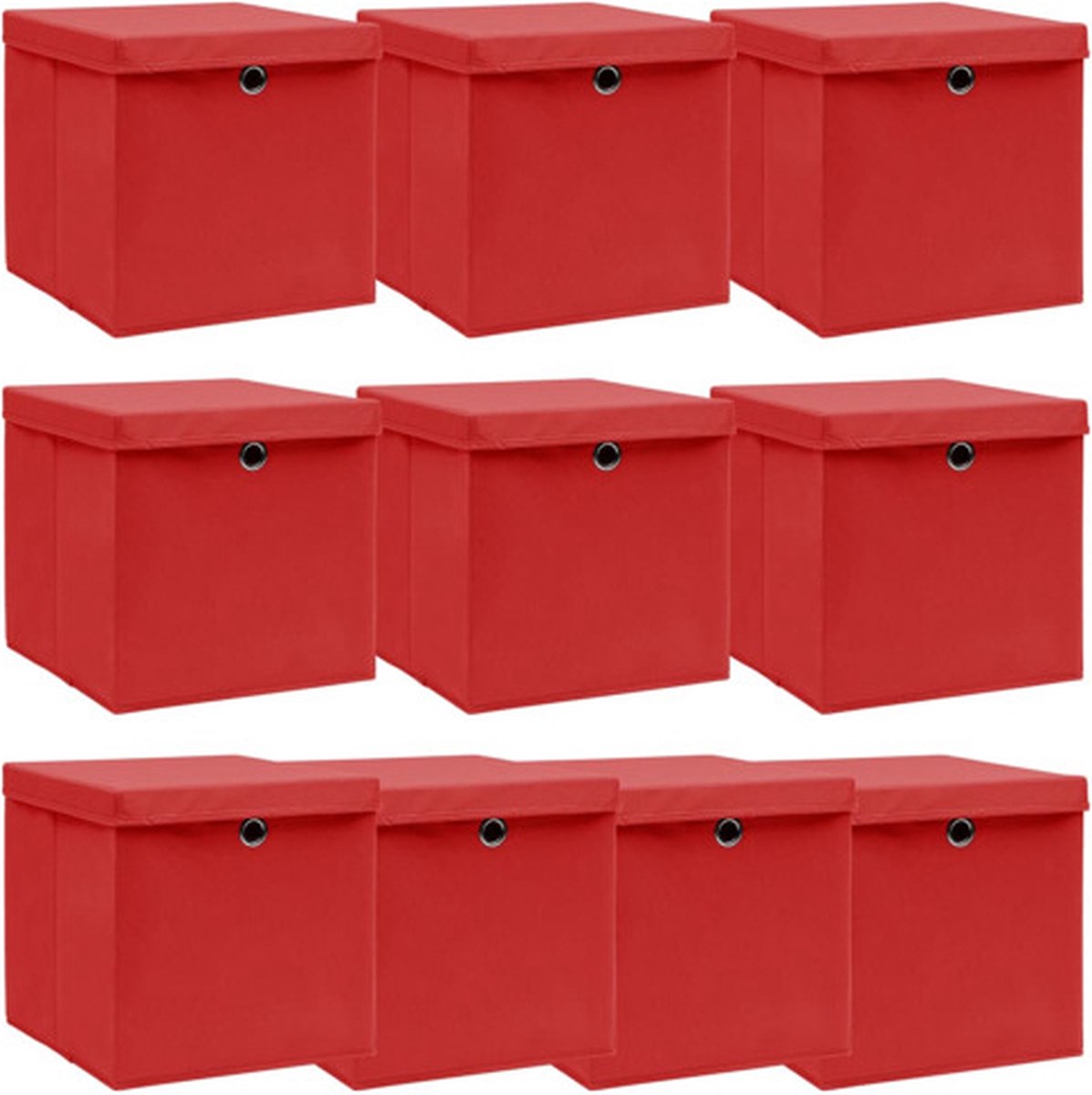 vidaXL - Opbergboxen - met - deksel - 10 - st - 32x32x32 - cm - stof - wit