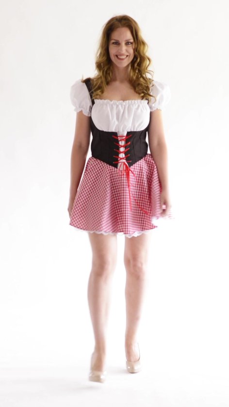 Partychimp Oktoberfest Dirndl Dames Eva Oktoberfest Dames Carnavalskleding Dames Carnaval Kostuum Dames - Polyester - Rood/Zwart - Maat M/38