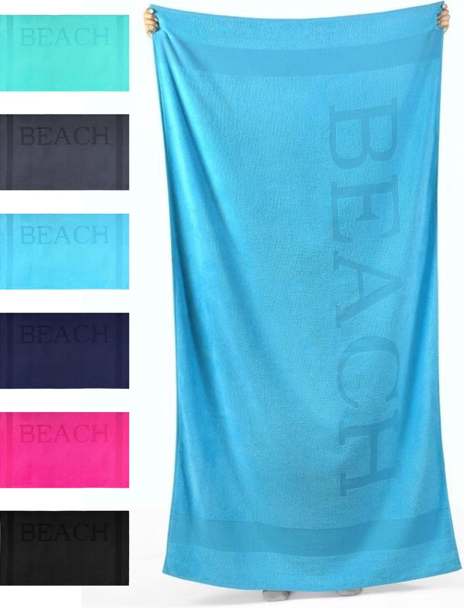 Droomtextiel Beach Strandlaken xxl 100x200 cm - Aqua - 100% Zacht Katoen - Sterke Kwaliteit