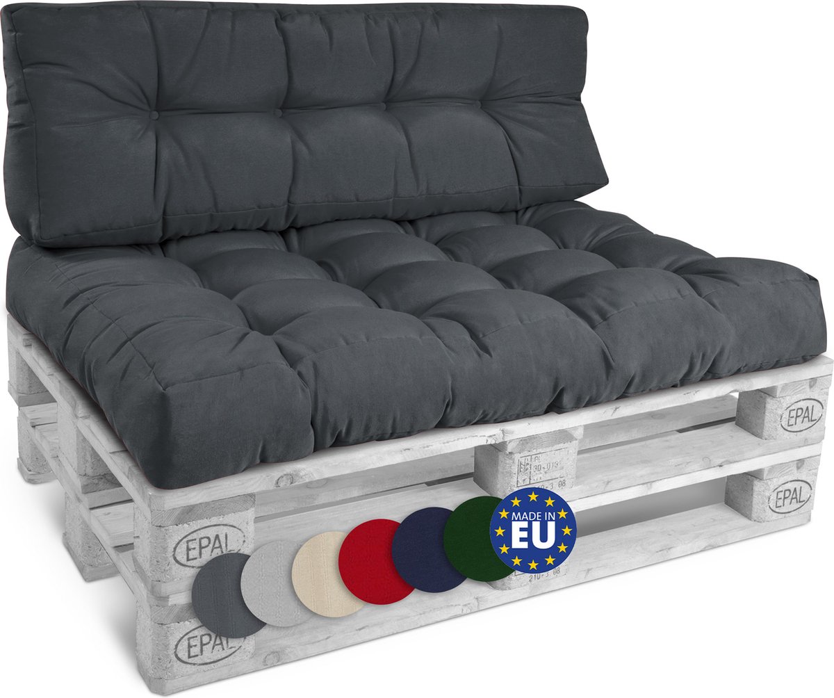 Bol.com Beautissu Style – Palletkussen Set – 1x Zitkussen 120x80 cm & 1x Rugkussen 120x40 cm – Graphiet Grijs aanbieding