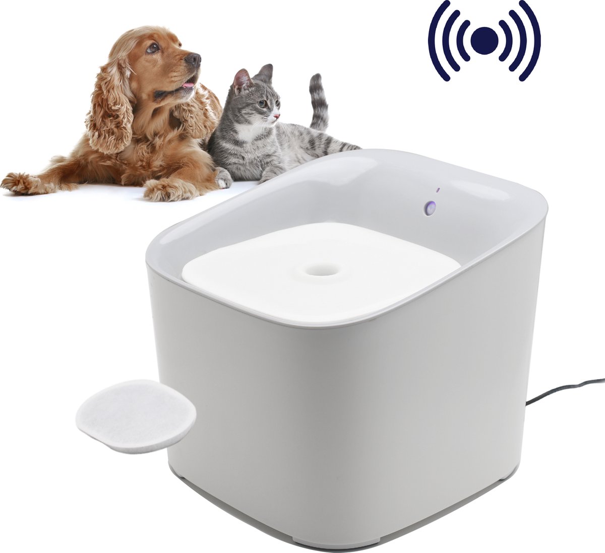 PureGoods - Drinkfontein Kat / Hond - Waterfontein Kat - Sensor Smart Modus 90º - 1 Meter Bereik - 3L Waterreservoir - Wit/Grijs