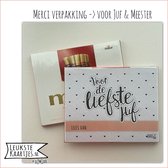 Kaartkadootje Merci -> Juf & Meester - No:05 (Merci Chocolade - Liefste juf-Hartjes-stippeltjes-Zwart/wit) - LeuksteKaartjes.nl by xMar