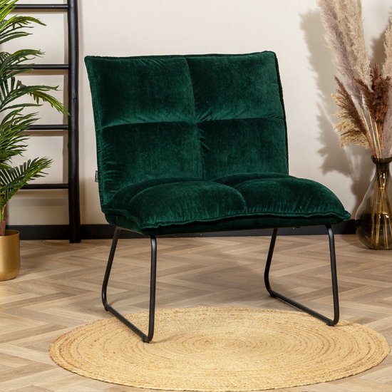 Fauteuil moderne en velours Malaga vert foncé