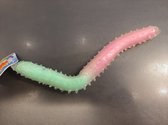 Zandworm fidget roze/groen van kleur per stuk