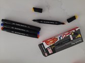Crea Box Marabu alcohol markers - 4x sketch pen - brede en smalle punt -  geel zwart rood blauw - handletteren