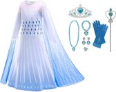 Princess Dress Girl - Robe Elsa - Déguisements Up - Taille 122/128(130) - Kroon (Tiare) - Baguette magique - Jouets princesse - Ensemble d'accessoires princesse