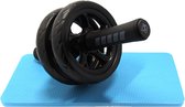 DW4Trading Dubbele Buikspier Roller incl. Kniemat - Buikspiertrainer - Trainingswiel - Ab Wheel – Zwart