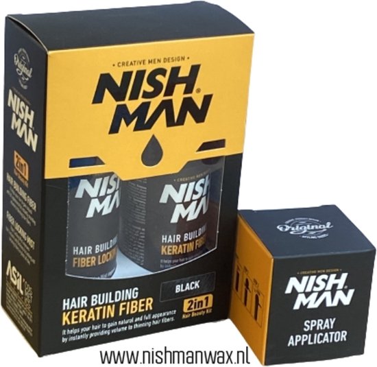 Nishman Hair Builiding Keratin Fiber 2 in 1 Black + Spray Applicator