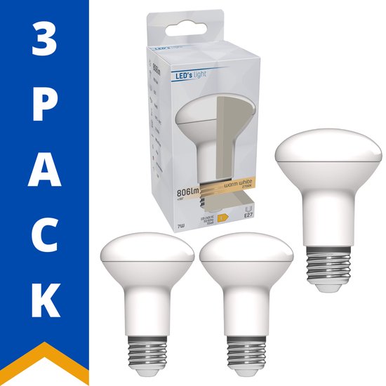 Ampoule LED ProLong E27 - Réflecteur R63 - 7W remplace 60W - Lumière blanc chaud - 3 Ampoules Réflecteur