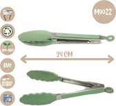 Moozz® Siliconen keukentang met vergrendeling 24cm - Sage & mint groen - Serveertang - Saladetang - Tang- Vleestang - RVS met een met siliconen greep