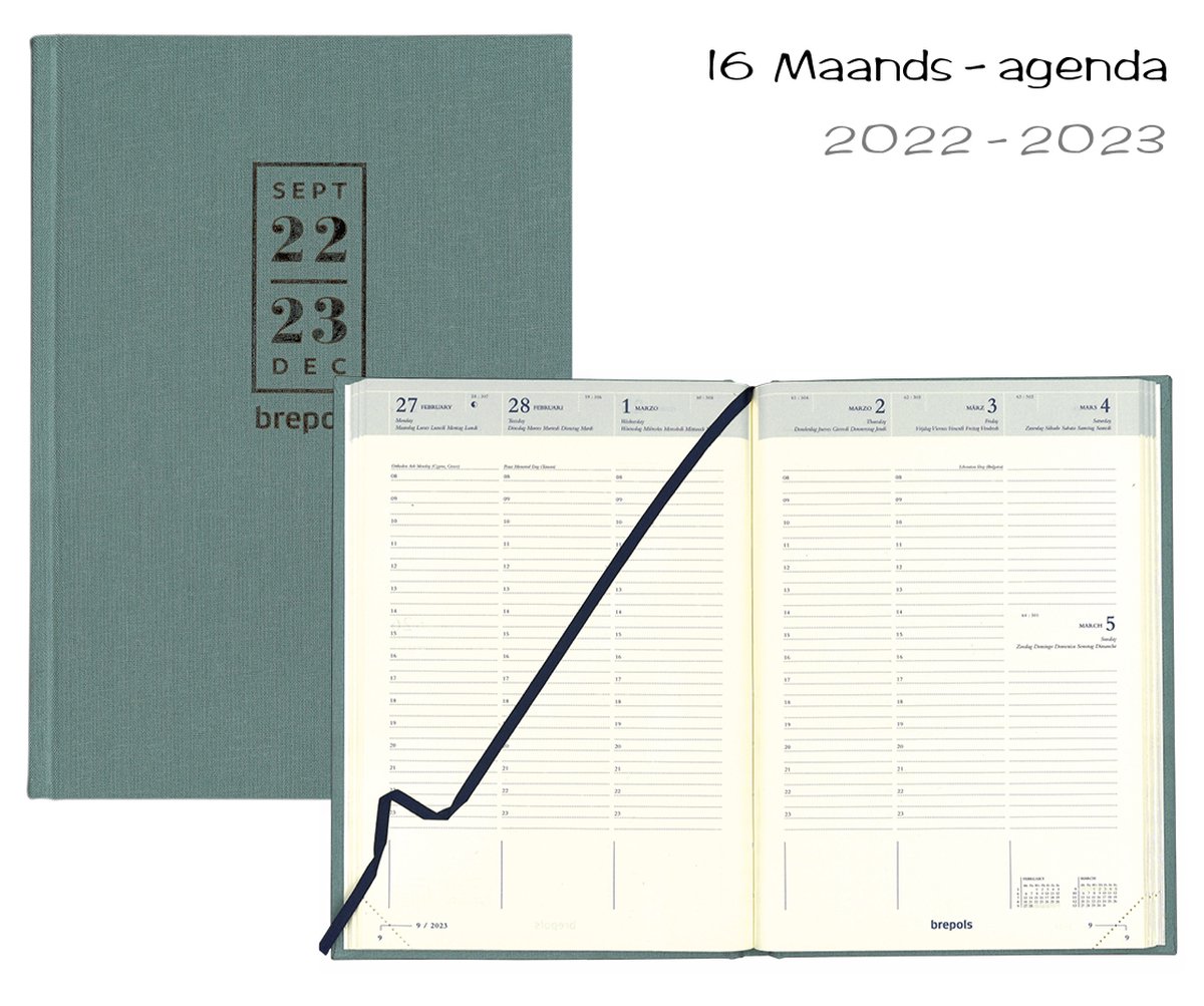 Agenda 2023 - Week per 2 pagina - 16 maanden - Bretime 16M - Nature - Groen - 14,8 x 21 cm - Brepols
