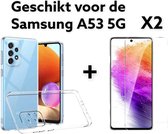 Samsung galaxy A53 5G hoesje siliconen transparant achterkant + 2x screen protectors-samsung a53 hoesje siliconen doorzichtig back cover + 2x tempert glas proteectie