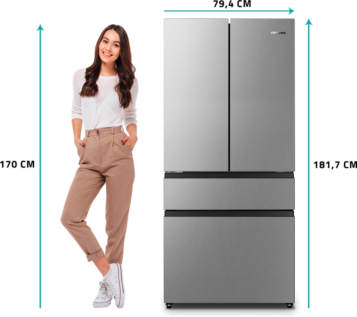 Hisense RF540N4SBI2 - Amerikaanse koelkast - RVS - French door - Inhoud 302 liter - SuperCool - MetalCooling — afbeelding 4