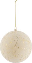 J-Line kerstbal stippen - plastiek/fluweel - creme/goud - large - 4 stuks
