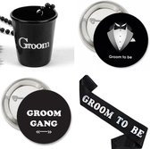 12-delige Vrijgezellenfeest set Groom to Be met shotglas, buttons en sjerp - bruidegom - groom - trouwen - vrijgezellenfeest - huwelijk - shotglas