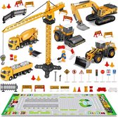 SGODDE Speelfigurenset - graafmachine - bulldozer - vrachtwagen - bouwvoertuigen - voertuigen - speelgoed set - mini auto's - voor Dieren - Kinderspeelgoed voor Jongens en Meisjes van 3+ - set van 36