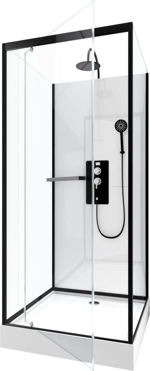 Cabine de douche carrée 90x90x230cm - extra blanc et profilé noir mat - LUNAR SQUARE 90