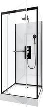Cabine de douche carrée Aurlane 90x90cm - Profils noirs blanc et noir - Porte tambour - Lunar Square 90
