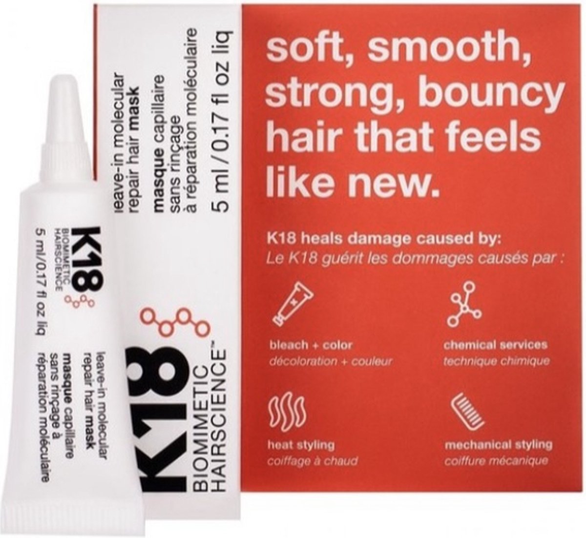 K18 Hair Pro Leave-in Molecular Repair Mask 5 ml tube - Haarmasker droog  haar -... | bol.com