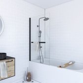 Aurlane badwand 150x85cm zwenkbaar met mat zwart aluminium profiel en handdoekhouder - TSHAPE