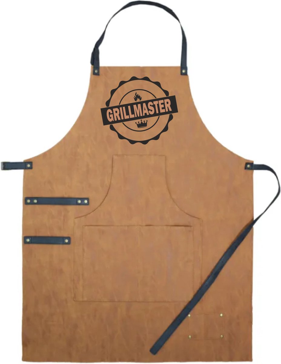 Schort luxe grillmaster logo | vaderdag cadeau | vader cadeautjes | papa | Leer