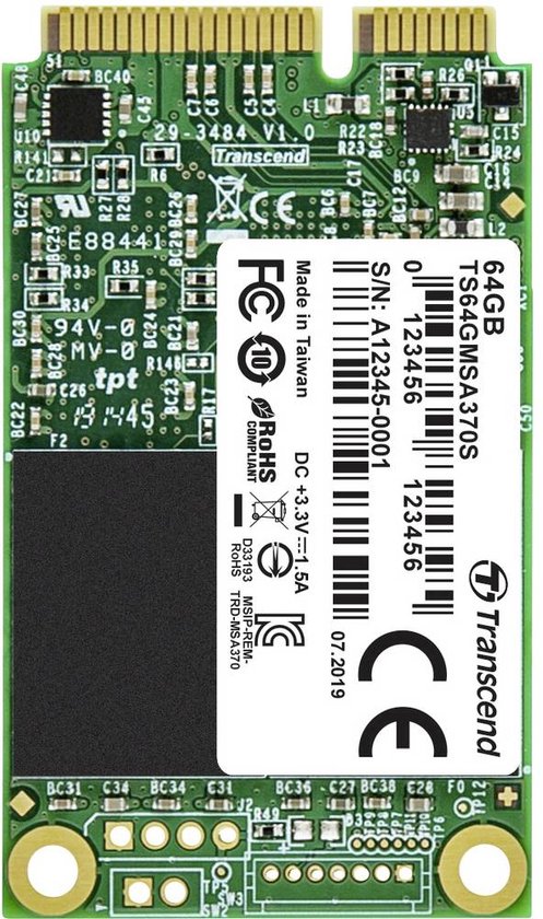 Transcend 64 GB mSATA SSD harde schijf SATA 6 Gb/s Retail TS64GMSA370S