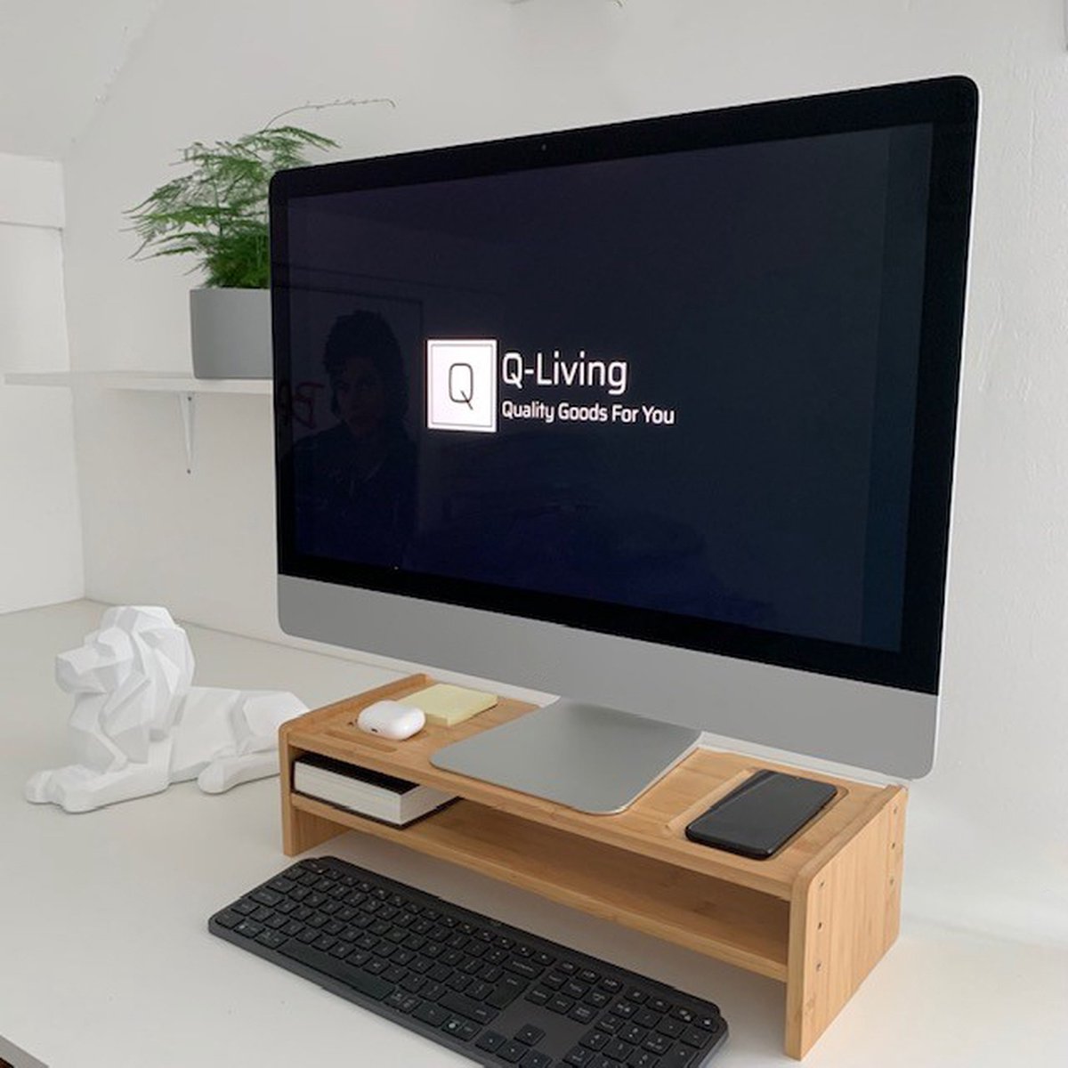 Q-Living Monitorstandaard Bamboe - Monitor Verhoger - Laptopstandaard - TV Verhoger - Computerscherm Verhoger - Monitor Standaard - Voor Laptop En Pc - Laptoptafel - Bureau Organizer