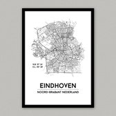 Eindhoven city poster, A3 (30x40) met lijst, plattegrond poster, woonplaatsposter, woonposter
