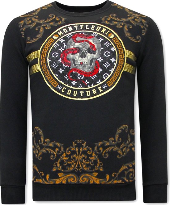 Heren Sweater met Print - Snake Skull - 3674 - Zwart