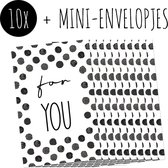 10x Minikaartjes + Mini-envelopjes | FOR YOU | kleine kaartjes met kraft enveloppen