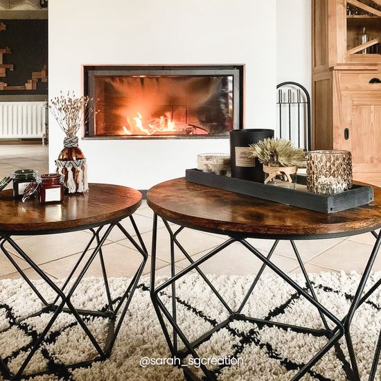 Industrieel design bijzettafel - U-vorm, klein tafeltje van metaal en houtlook, 66 x... | bol