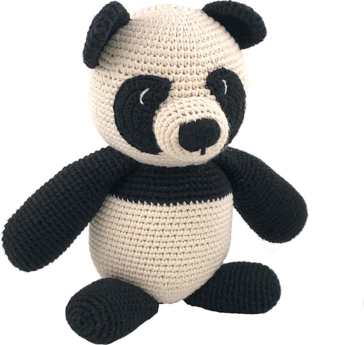 Luna-Leena duurzame knuffel panda beer in gebroken wit met zwart - toy 0+ - bio katoen - handgehaakt in Nepal - knuffel - geboorte - dier - babyshower - kado - cadeau - zoogdier - panda bear