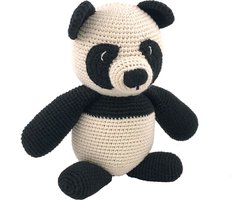 Luna-Leena duurzame knuffel panda beer in gebroken wit met zwart - toy 0+ - bio katoen - handgehaakt in Nepal - knuffel - geboorte - dier - babyshower - kado - cadeau - zoogdier - panda bear