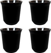 Krumble Espressokopjes set van 4 - 80 ml - Espresso accessoires - Espresso glaasjes - Koffiekopjes - Servies - Staal - Zwart - 6 x 6 x 6,5 cm