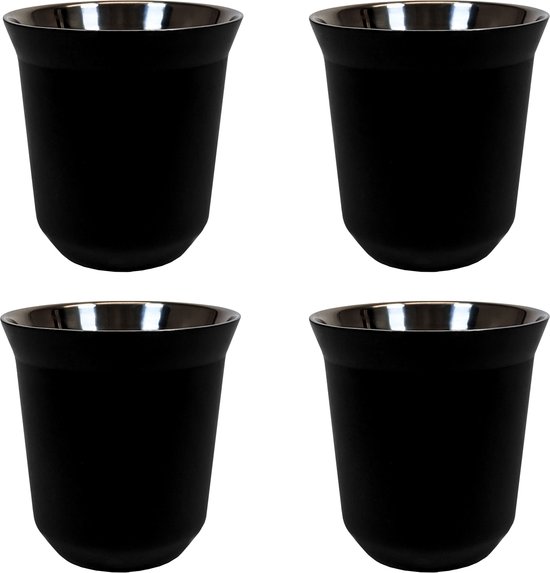 Krumble de 4 tasses à expresso - 80 ml - Accessoires expresso - Verres à expresso - Tasses à café - Services de table - Acier - Zwart - 6 x 6 x 6,5 cm