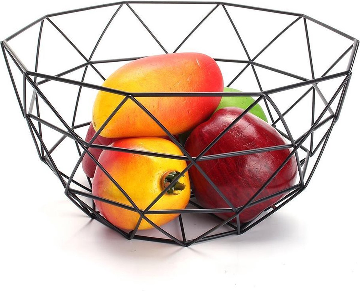BaykaDecor - Luxe IJzeren Zeshoekige Fruitschaal - Design Schaal - Moderne Keuken Decoratie - Hexagon Bowl - Wonen - Zwart - 27 cm