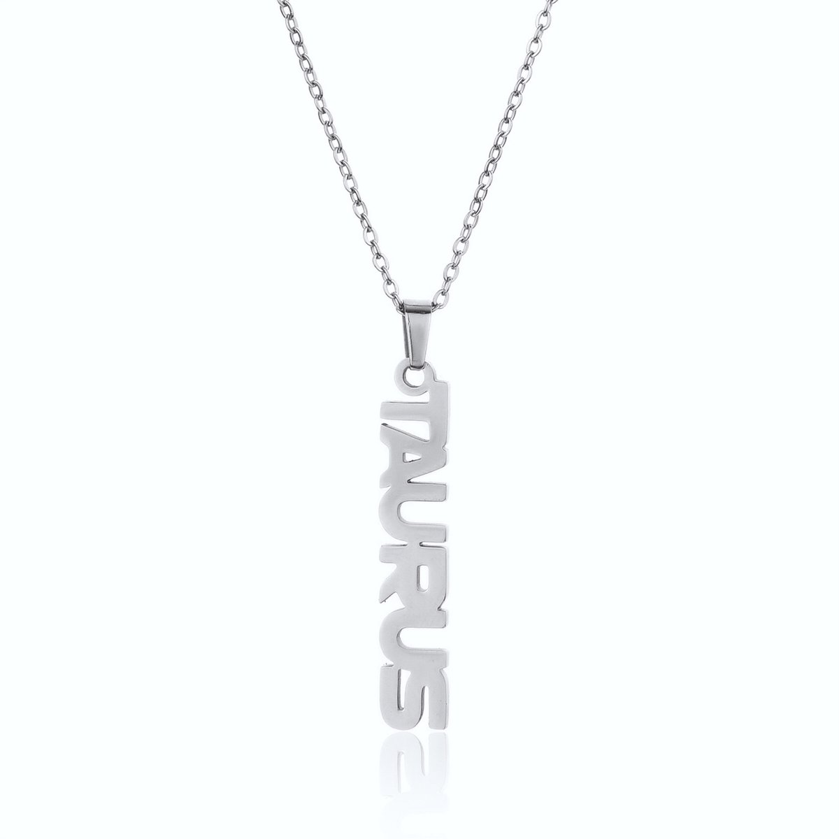ICYBOY 18K Roestvrije Stalen Ketting Met Zodiac Sterrenbeeld Letters Pendant [Stier] [45 cm] Silver Plating Stainless Steel Letter Necklace Vertical Horoscope Necklace