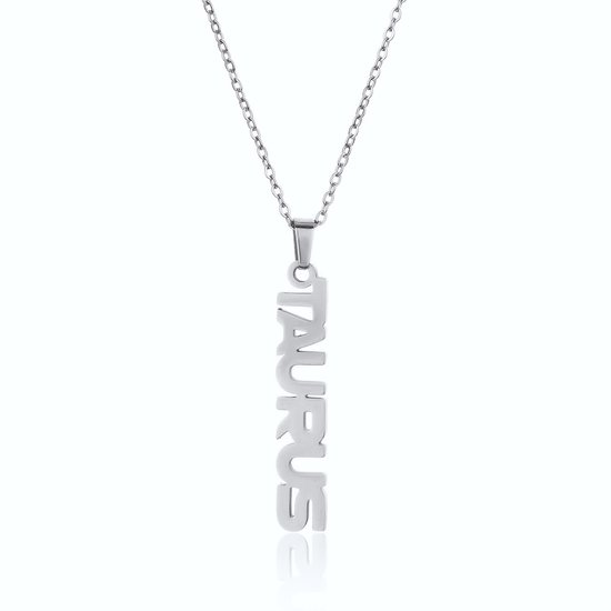 Collier en Acier Inoxydable 18K avec Pendentif Lettres Signe du Zodiac [Taureau] [45cm] Plaqué Argent Acier Inoxydable Signe du Zodiac Lettre Pendentif Collier Vertical 12 Constellations Horoscope HD Pendentif Collier